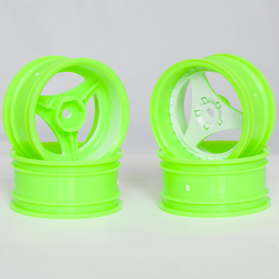 Колеса к радиоуправляемым машинам Комплект дисков (4шт.), 3 спиц, зелено-белые
